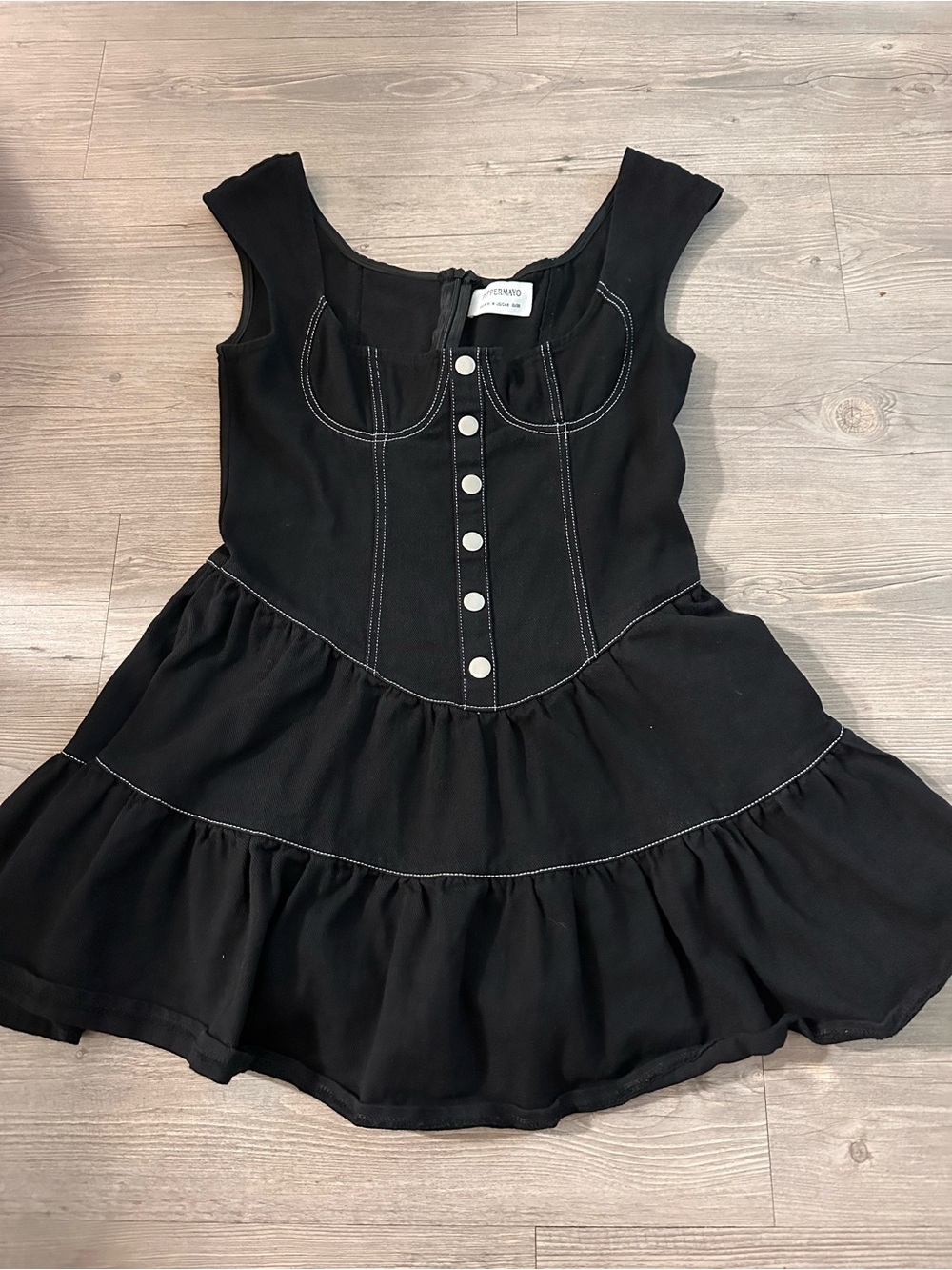 Peppermayo Black Sleeveless Tiered Button-Front Mini Dress